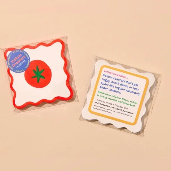 NWT SET Piecework Pasta Linen Cocktail Napkins & Crudite Tomato Vellum Coasters - Picture 6 of 10